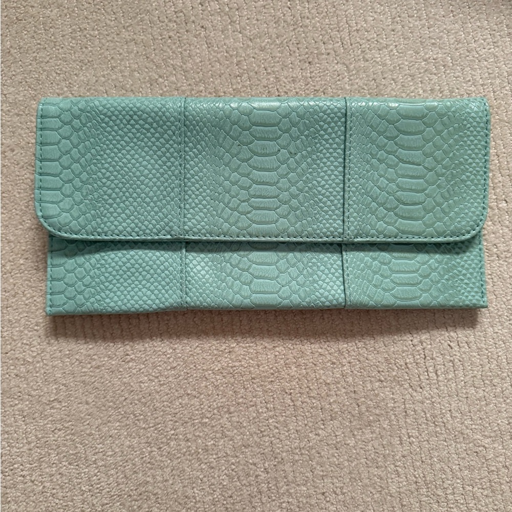 Mint Blue Snakeskin Clutch